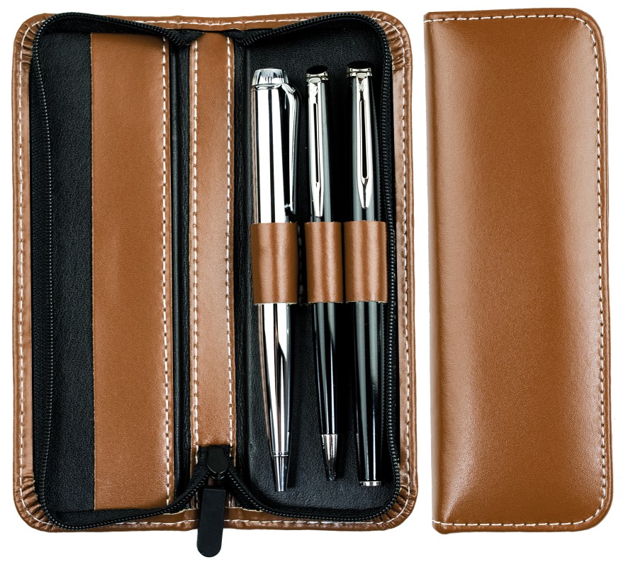 RV-Schreibgeräteetui TRIO - CAMBRIDGE Top Grain Leder - hellbraun